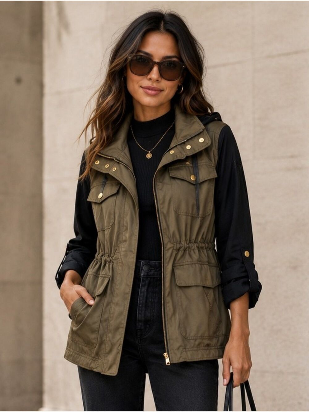 VINCE CAMUTO TWO TONE ANORAK TAB SLEEVE JACKET CARGO JACKET LIKE NEW MEDIUM